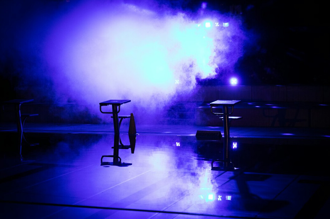 Stage with dramatic spotlights and haze for a gala evening